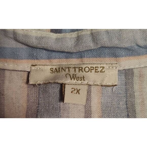 Saint Tropez West linen blend tunic blouse Size 2X Hi low side split hem V neck - Picture 5 of 7
